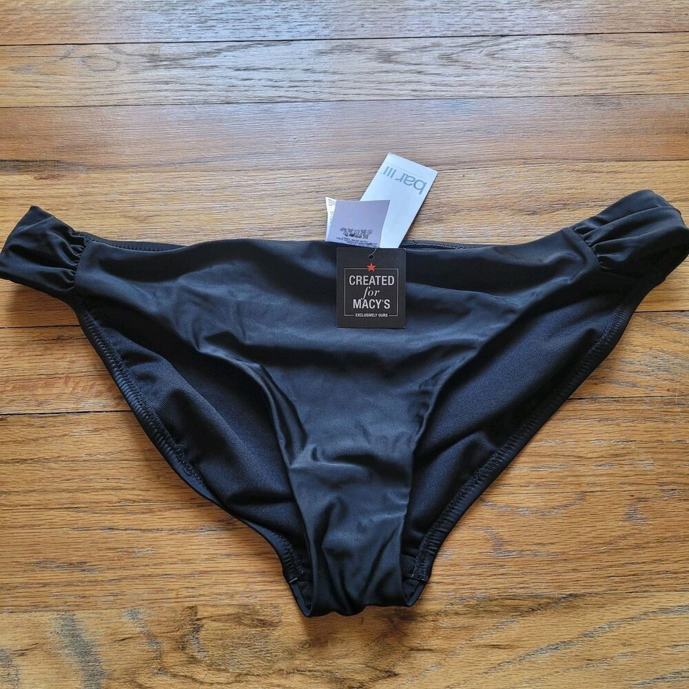 Bar III Black Crochet Side-Shirred Hipster Bikini Bottoms Size XL NWT Swimwear